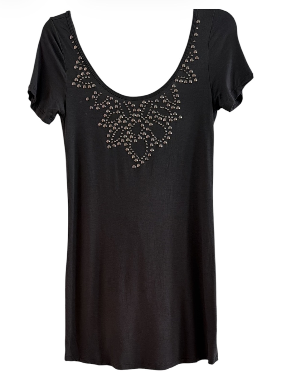 Queen Esther Black Studded V Open Back Bow Tie Mini Dress Size Small